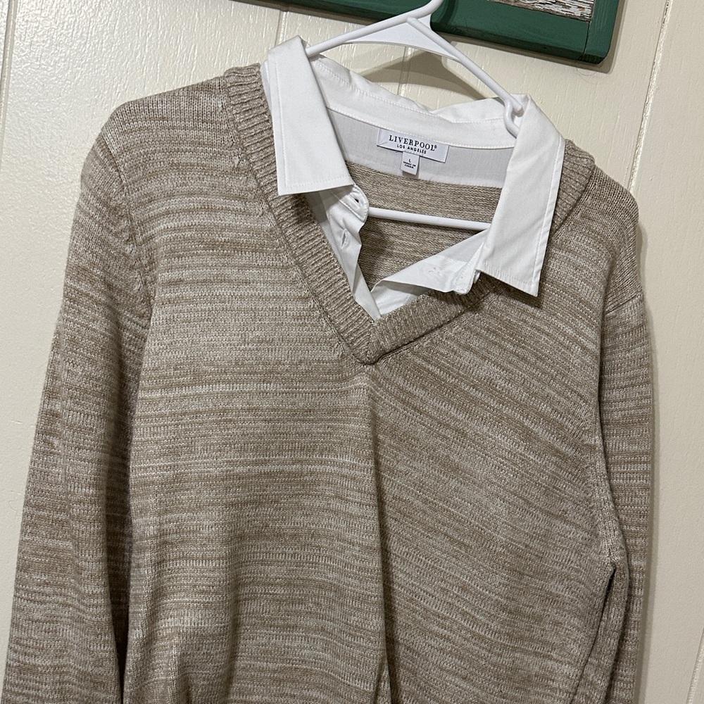 Liverpool Women's Tan V-Neck Sweater